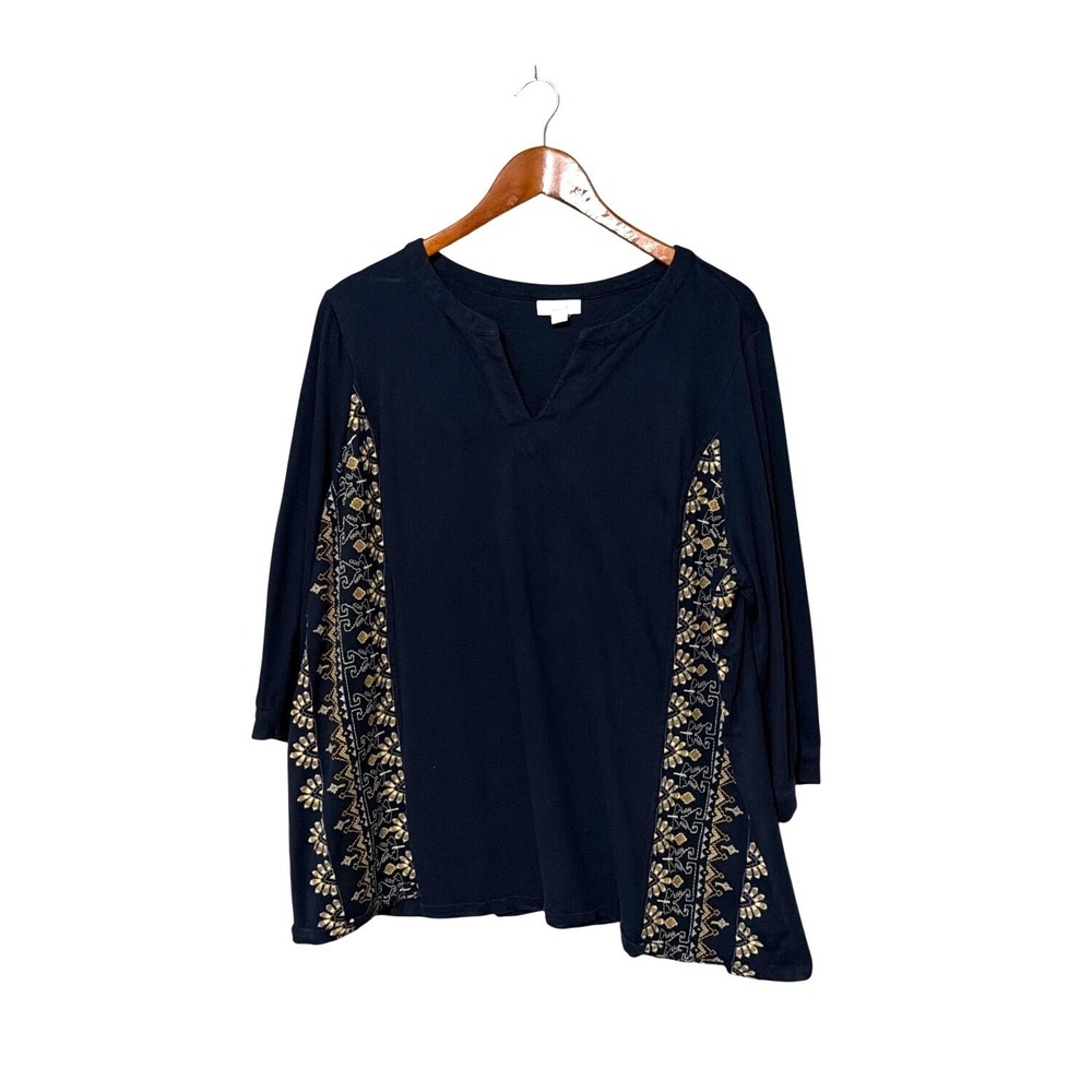 Pure Jill Womens Navy Embroidered Cotton Tunic Top 2X Made In India boho